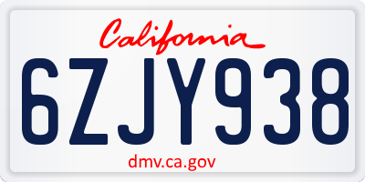 CA license plate 6ZJY938