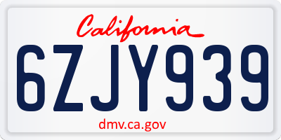 CA license plate 6ZJY939