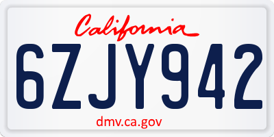 CA license plate 6ZJY942