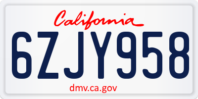 CA license plate 6ZJY958