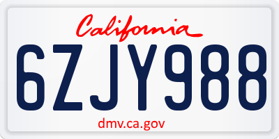 CA license plate 6ZJY988