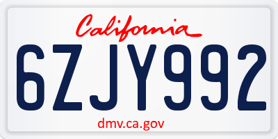 CA license plate 6ZJY992