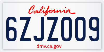CA license plate 6ZJZ009