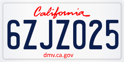 CA license plate 6ZJZ025