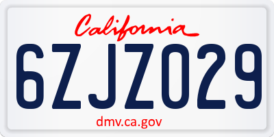 CA license plate 6ZJZ029