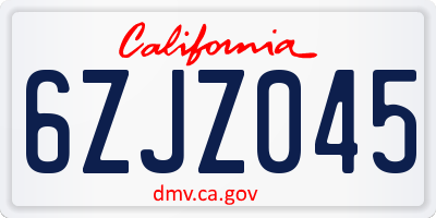 CA license plate 6ZJZ045