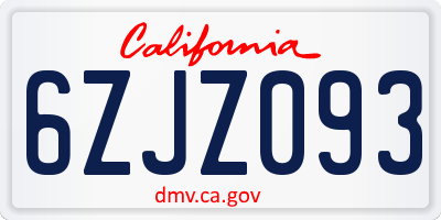 CA license plate 6ZJZ093