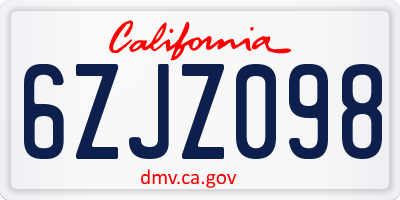 CA license plate 6ZJZ098