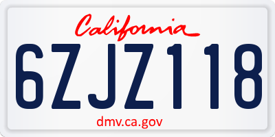 CA license plate 6ZJZ118