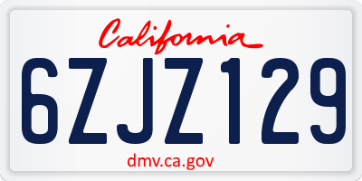 CA license plate 6ZJZ129