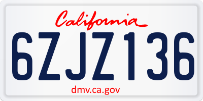 CA license plate 6ZJZ136