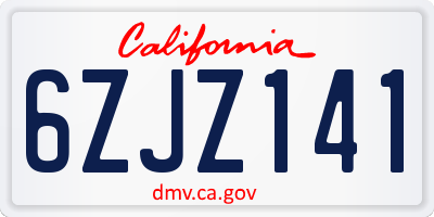 CA license plate 6ZJZ141