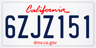 CA license plate 6ZJZ151