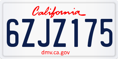 CA license plate 6ZJZ175