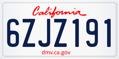 CA license plate 6ZJZ191