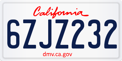 CA license plate 6ZJZ232