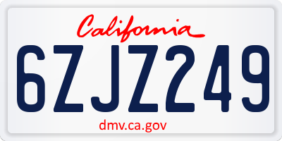 CA license plate 6ZJZ249
