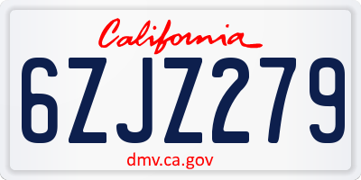 CA license plate 6ZJZ279