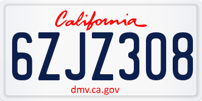 CA license plate 6ZJZ308