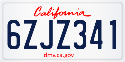 CA license plate 6ZJZ341