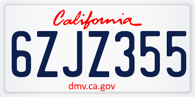 CA license plate 6ZJZ355