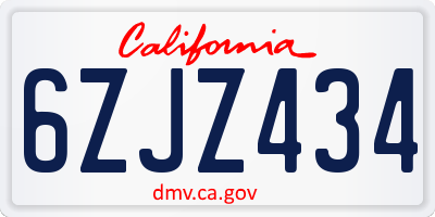 CA license plate 6ZJZ434