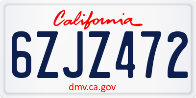 CA license plate 6ZJZ472
