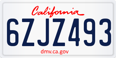 CA license plate 6ZJZ493