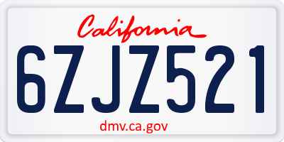 CA license plate 6ZJZ521