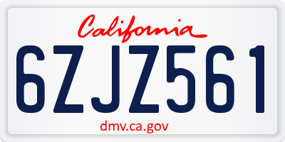 CA license plate 6ZJZ561