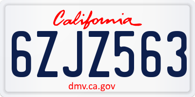 CA license plate 6ZJZ563