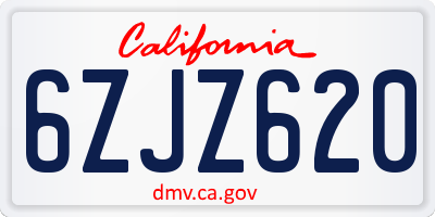 CA license plate 6ZJZ620