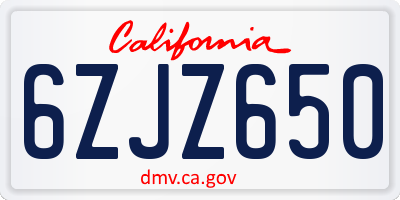 CA license plate 6ZJZ650