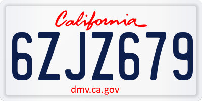 CA license plate 6ZJZ679