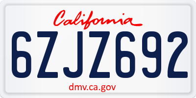 CA license plate 6ZJZ692
