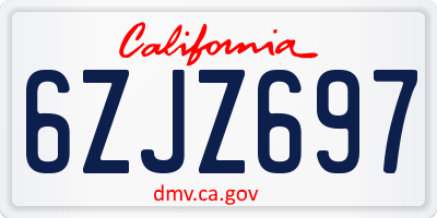 CA license plate 6ZJZ697