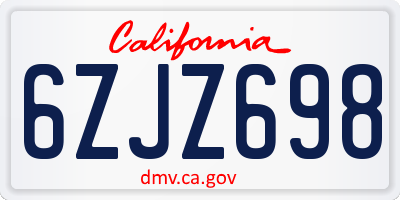 CA license plate 6ZJZ698