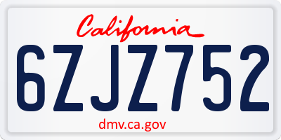 CA license plate 6ZJZ752