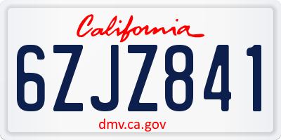 CA license plate 6ZJZ841