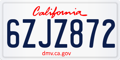 CA license plate 6ZJZ872