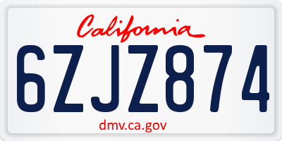 CA license plate 6ZJZ874
