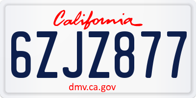 CA license plate 6ZJZ877