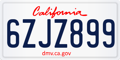 CA license plate 6ZJZ899