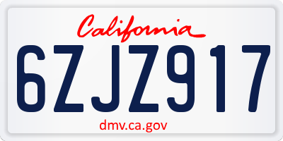 CA license plate 6ZJZ917