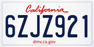 CA license plate 6ZJZ921