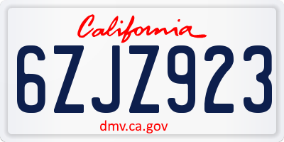 CA license plate 6ZJZ923