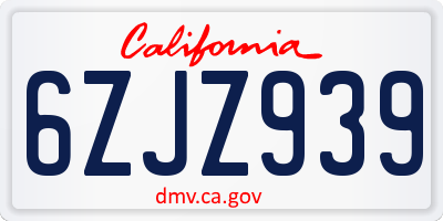 CA license plate 6ZJZ939
