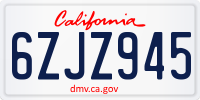 CA license plate 6ZJZ945