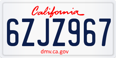 CA license plate 6ZJZ967