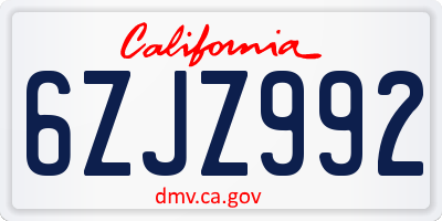 CA license plate 6ZJZ992
